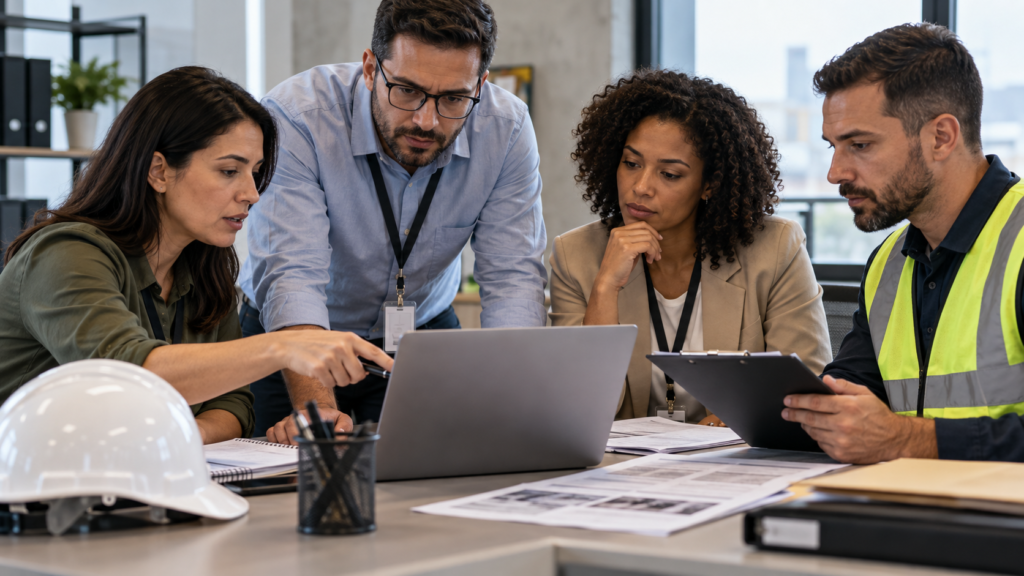 Equipe de SST reúne informações para registrar uma CAT de acidente de trabalho