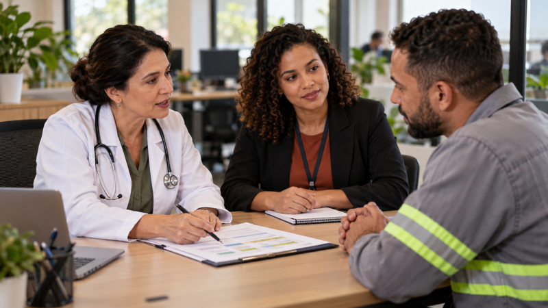 Equipe prepara a reintegração após o exame de retorno ao trabalho